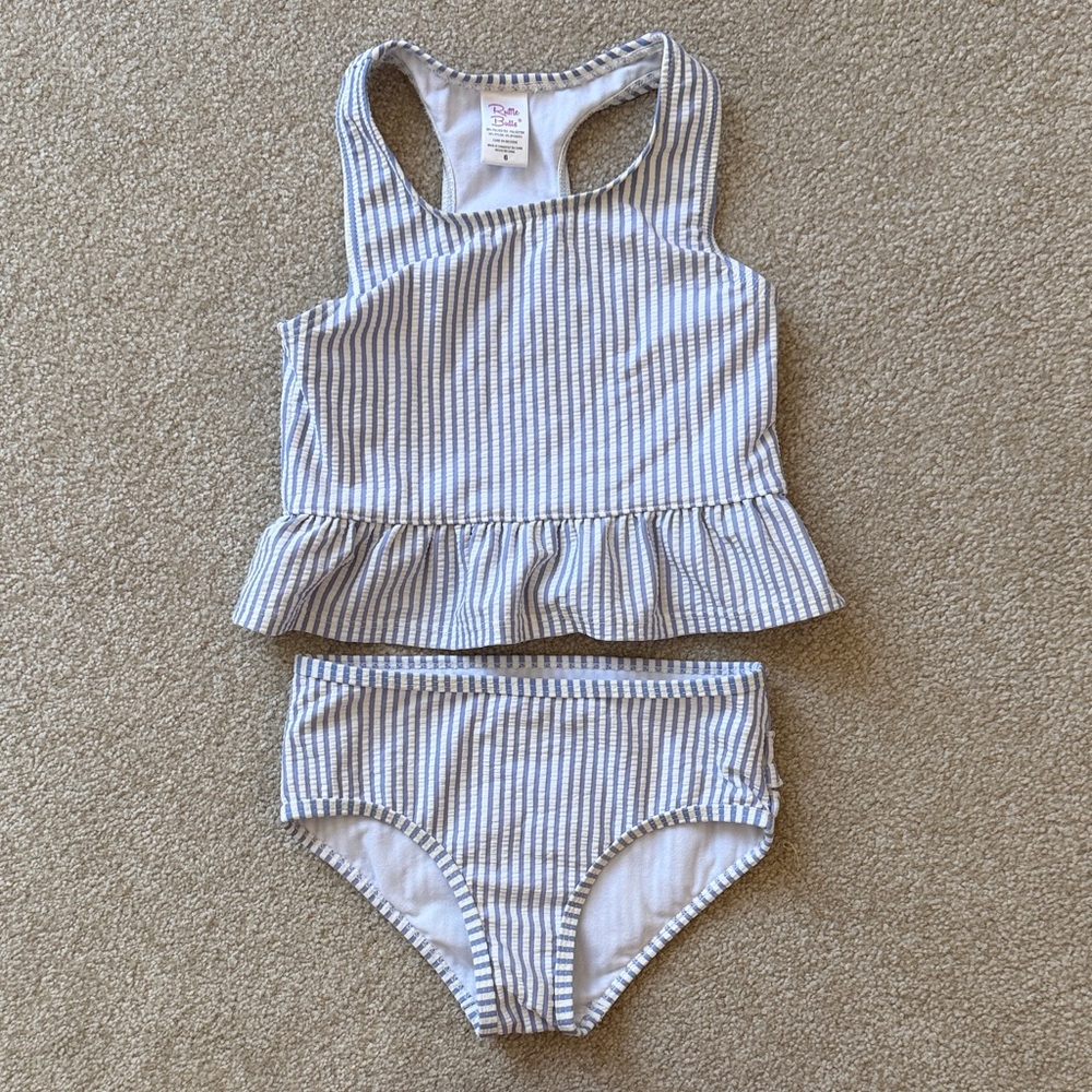 Ruffle Butts White Tankini with Blue Stripes